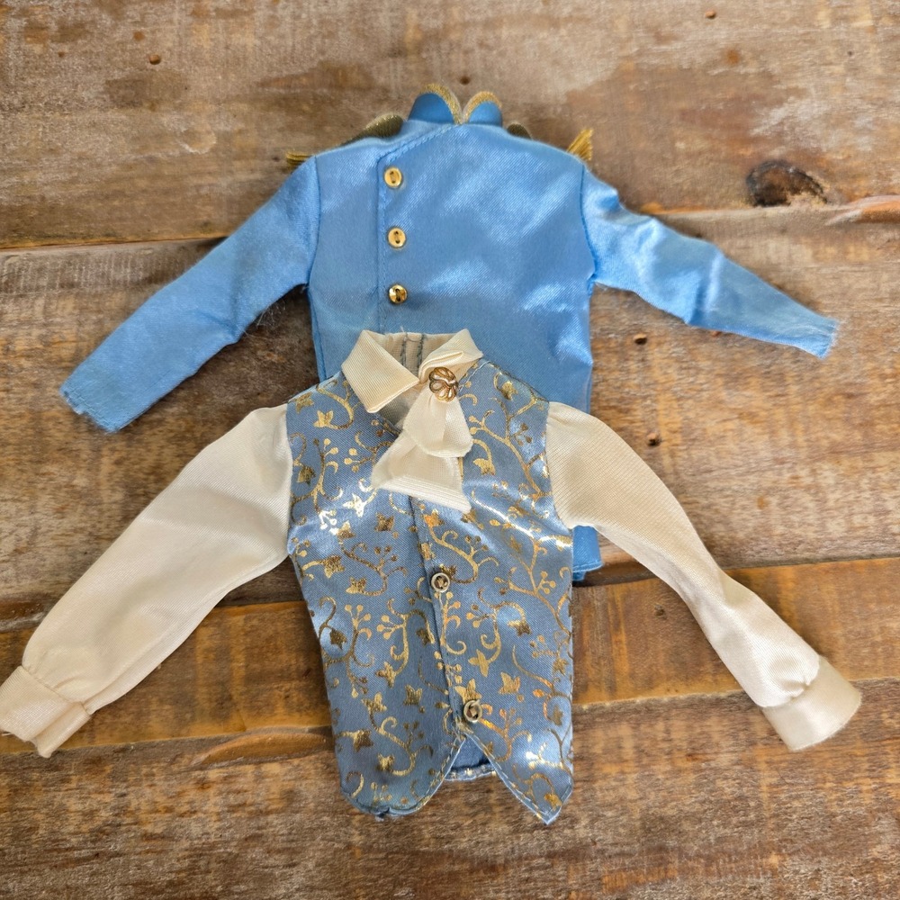 Vintage Prince Charming Doll Clothes Blue Gold Royal Jacket Vest Shirt Set 12in